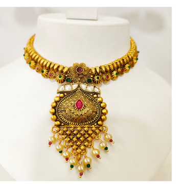Choker emerald and ruby stone with Gold plated nec...