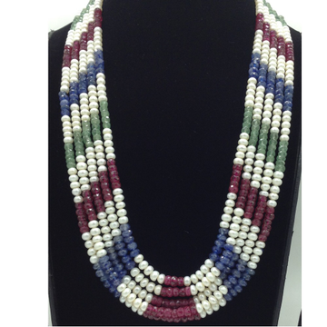 White Flat Pearls with Multicolour Beeds 5 Layers Mala JPM0524