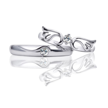 14 Kt  White Gold CZ Stones Wings His & Her Weddin...