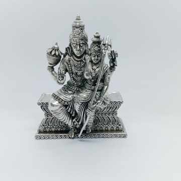 Pure silver idol of shiv parwati in antique polish by 