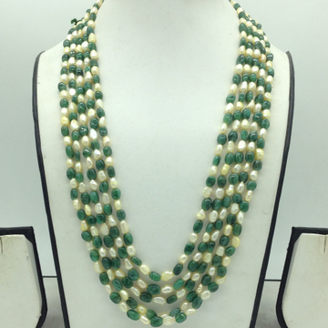 Yellow Kudkal Pearls with Green Bariels Beeds 5 Layers Mala JPM0503