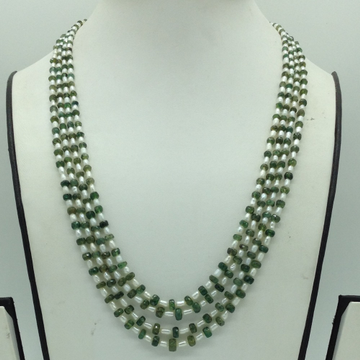 White Pearls with Emeralds Beeds Necklace JPM0481