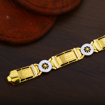 Mens 916 Gold Plain Rodium Fancy Cz Bracelet-MPB29