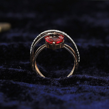 18k Gold Ruby Solitaire with cz diamond ring by 