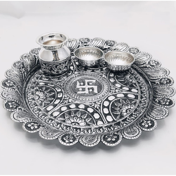 925 Pure Silver Antique Pooja Thali Set PO-263-24 by 