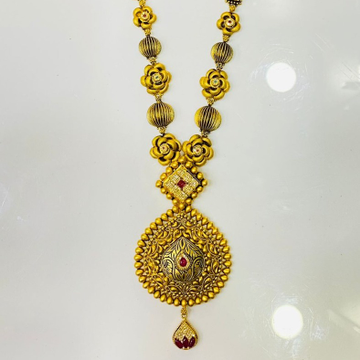 916 Gold Antique Long Necklace Set For Wedding by Kundan