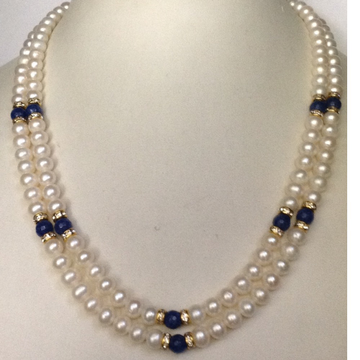 White Round Pearls With Chakri Necklace 2 Layers JPM0060