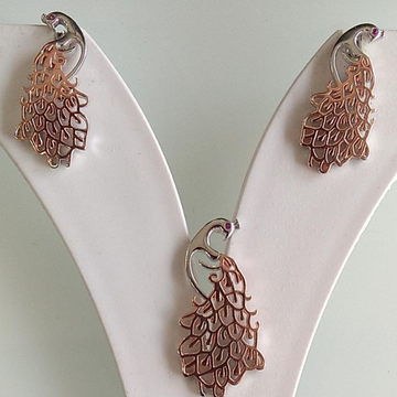 925 Silver Rose Gold Peacock Design Pendant Set by 