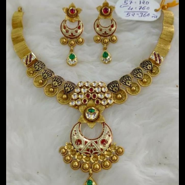 22k gold white and red meenakari necklace set by Sneh Ornaments