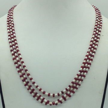 White Rice Pearls with Red Ruby Beeds Necklace JPM0484