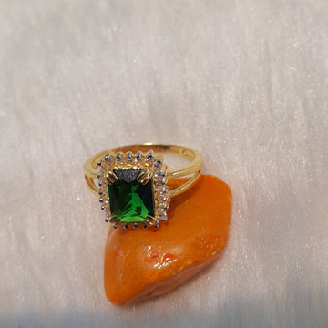 916 22K Gold Emerald Cut Lab Green Diamond Ring by 