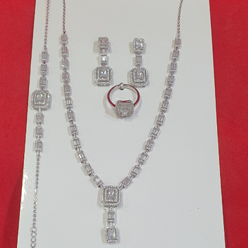 Silver 92.5 White Diamond Necklace Set by 