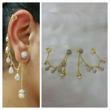 22KT Gold CZ Souraski Diamonds Kansare With Earrin...