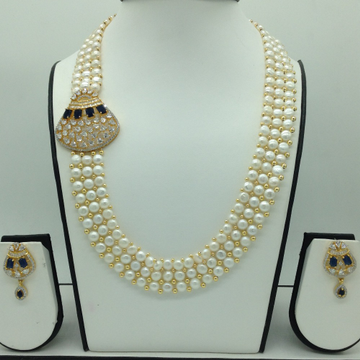 White,Black CZ Stones Broach Set With Button Jali Pearls Mala JPS0591