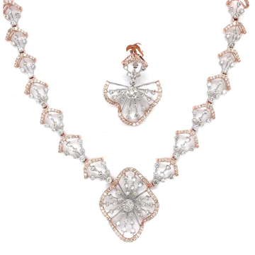 14Kt Rose Gold Natural Diamond Necklace  earrings...
