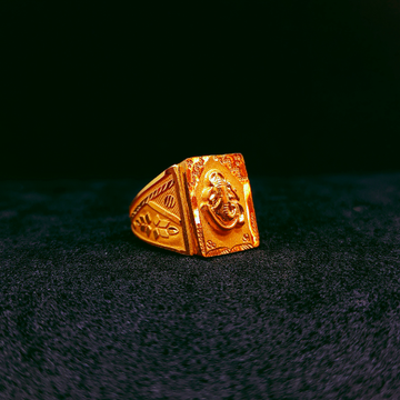22k Gold ganpati embossed Design Ring by Ghunghru Jewellers