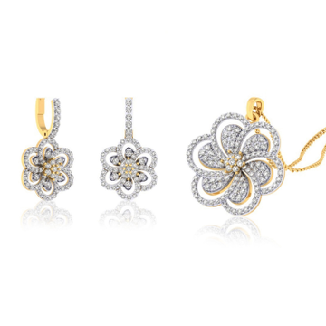 22k gold cz floral pendant set by 