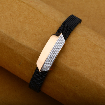 Mens 18K Rose Gold Spring Leather Bracelet-MLB15