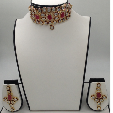 White cz  and red stones choker set jnc0029