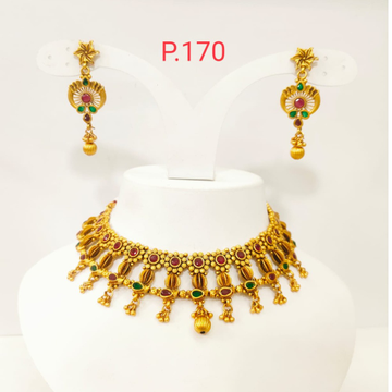 Gold plated choker necklace set 1383