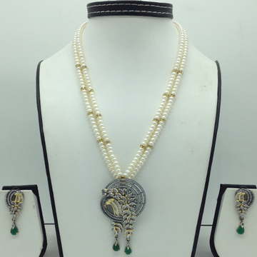 White;green cz pendent set with 2 line flat pearls jps0692