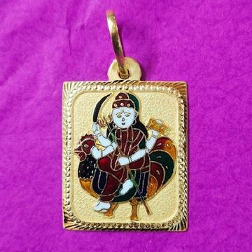 Gold Square Bahucharaji Mina Pendant by Saurabh Aricutting