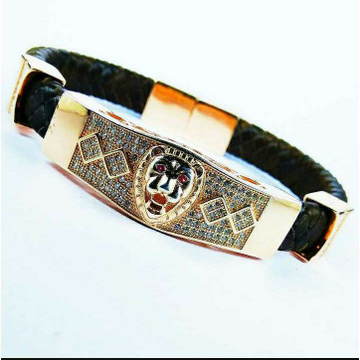 Fancy 925 Silver Gents Leather Bracelet With Lion...