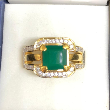 22K Gold Green Stone Ring For Men by 