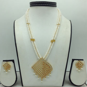 White Cz Pendent Set With 2 Line White Pearls Mala JPS0850