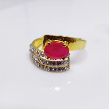 22K Gold Red Colour Stone Ladies Ring by 