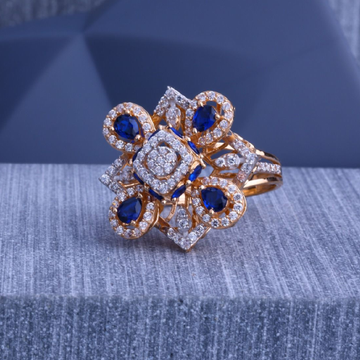 New Design Blue Stone Diomond Gold Ring