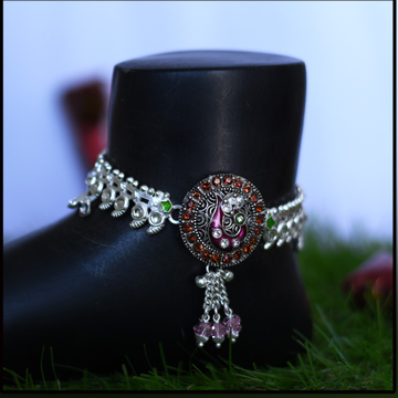 SILVER RED STONE PAYAL