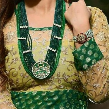 22k gold green meenakari with Green pearl Necklace... by Panna Jewellers