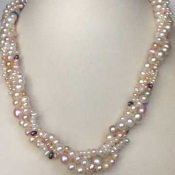 Freshwater white potato pearls 4 layers necklace JPM0134