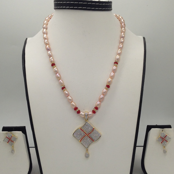 White;red cz pendent set with 1 line pink oval pearls jps0300