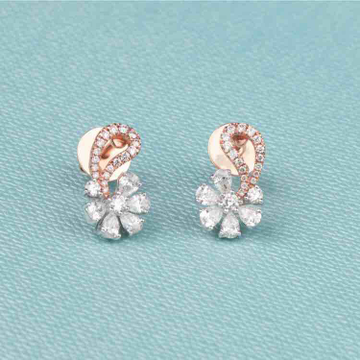 18KT Rose Gold Flower Design Fancy Diamond Earring by 