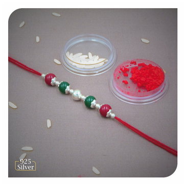 Green & red beads fancy rakhi