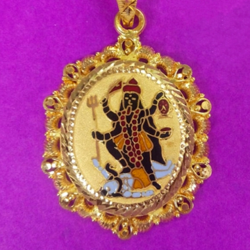 Gold Mahakali ma mina Oval pendant by Saurabh Aricutting