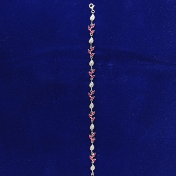 92.5 silver bracelet leaf disign and pink diamond by Ghunghru Jewellers