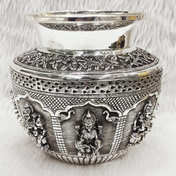 Antique Asth Laxmi Kalash In 92.5% Pure Silver