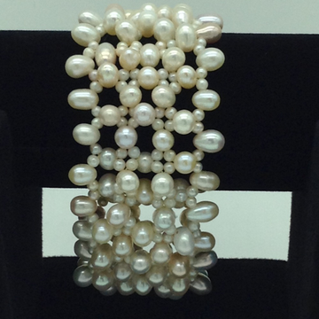 Cream Drop And Seed Pearls Jali Elastic Bracelet JBG0195
