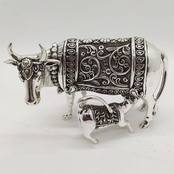 Pure silver cow & calf in antique carvings po-174-... by 