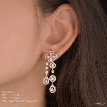14K Rose Gold Diamond Earring For Women
