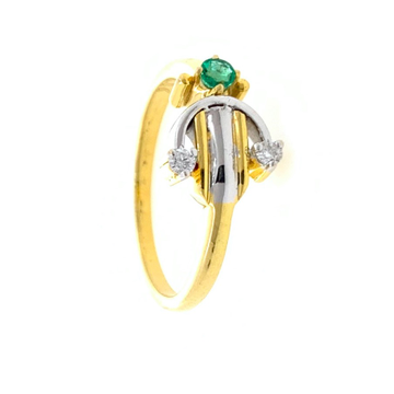 18kt / 750 Yellow Gold Simple Diamond & Emerald Ladies Ring 9LR301