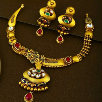 916 gold kundan with meenakari necklace set by Sneh Ornaments