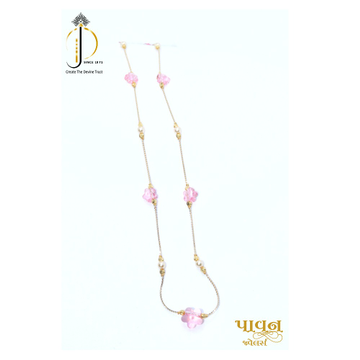 18KT Gold Delicate chain with Pink Color Stone For... by 