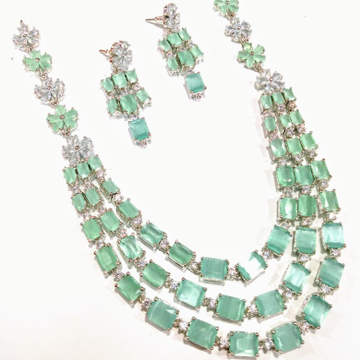White and light green cz necklace set jmk0003