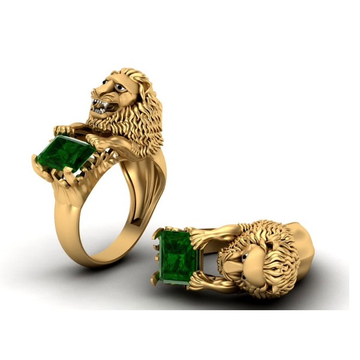 22KT Gold Green Stone Lion Design Ring For Men SO-... by S. O. Gold Private Limited
