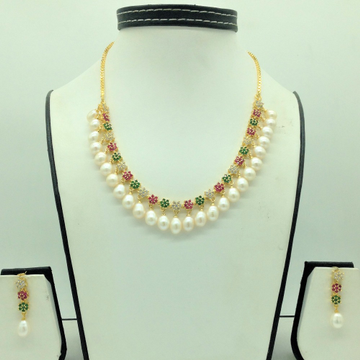 Multicolour cz stones and freshwater drop pearls necklace set jnc0143