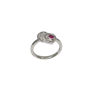 Heart Ring With Pink Diamond In 925 Sterling Silve...